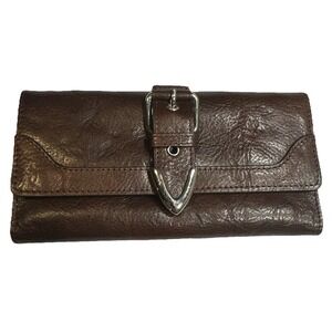 Wilson's Leather Brown Leather Checkbook Wallet Buckle Clutch Organizer